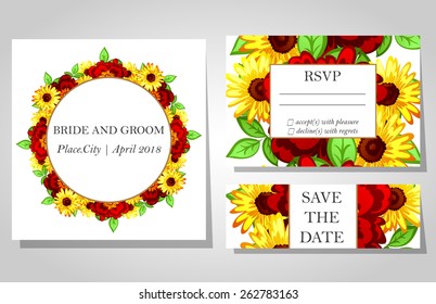 Wedding invitation cards with floral elements