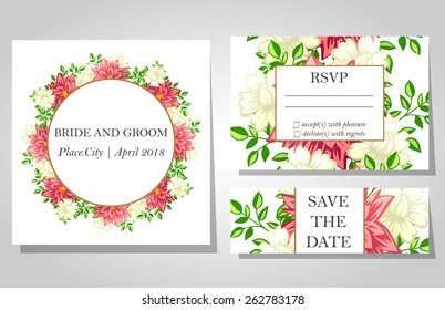 Wedding invitation cards with floral elements