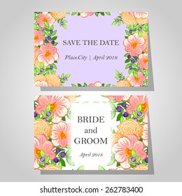 Wedding invitation cards with floral elements