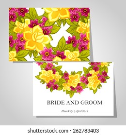 Wedding invitation cards with floral elements