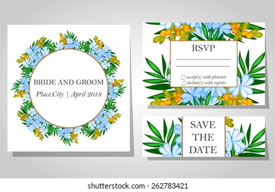 Wedding invitation cards with floral elements