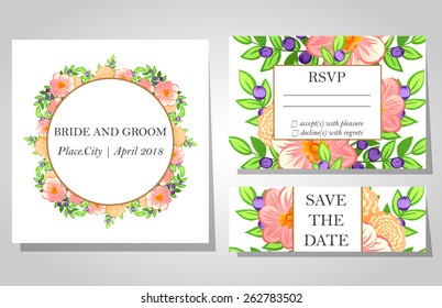 Wedding invitation cards with floral elements