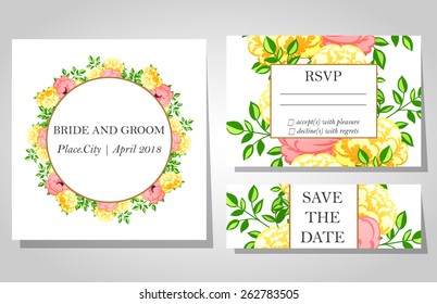 Wedding invitation cards with floral elements