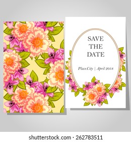Wedding invitation cards with floral elements