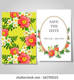 Wedding invitation cards with floral elements