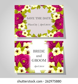 Wedding invitation cards with floral elements