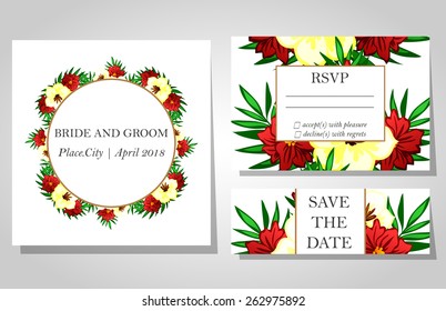 Wedding invitation cards with floral elements