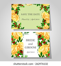 Wedding invitation cards with floral elements