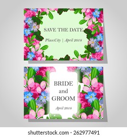 Wedding invitation cards with floral elements