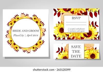 Wedding invitation cards with floral elements