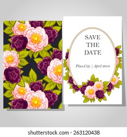 Wedding invitation cards with floral elements