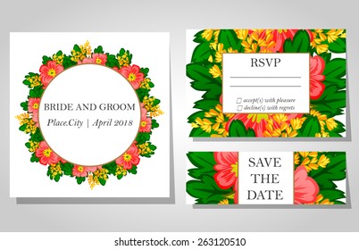 Wedding invitation cards with floral elements