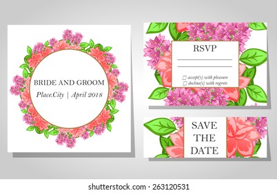 Wedding invitation cards with floral elements