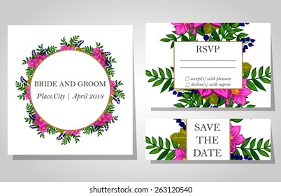 Wedding invitation cards with floral elements
