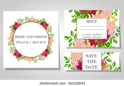 Wedding invitation cards with floral elements