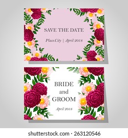 Wedding invitation cards with floral elements