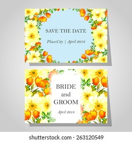 Wedding invitation cards with floral elements