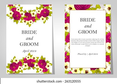 Wedding invitation cards with floral elements