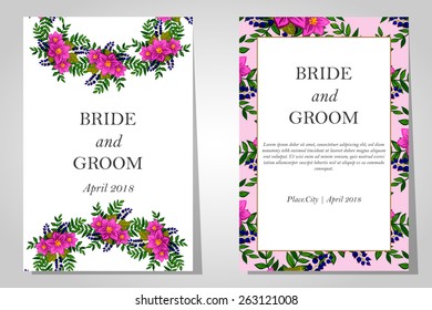 Wedding invitation cards with floral elements