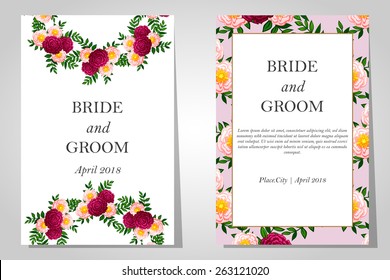 Wedding invitation cards with floral elements
