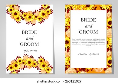 Wedding invitation cards with floral elements