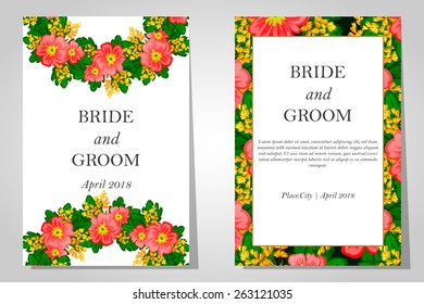 Wedding invitation cards with floral elements