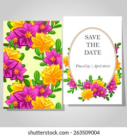 Wedding invitation cards with floral elements