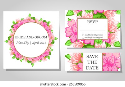 Wedding invitation cards with floral elements