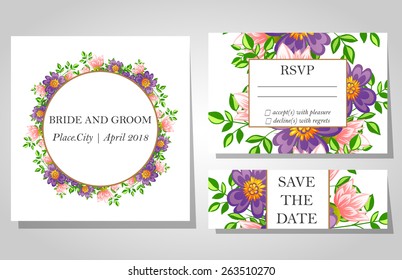 Wedding invitation cards with floral elements