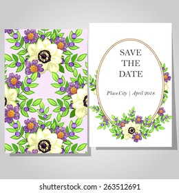 Wedding invitation cards with floral elements