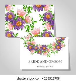 Wedding invitation cards with floral elements