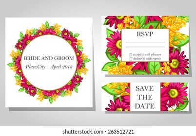 Wedding invitation cards with floral elements