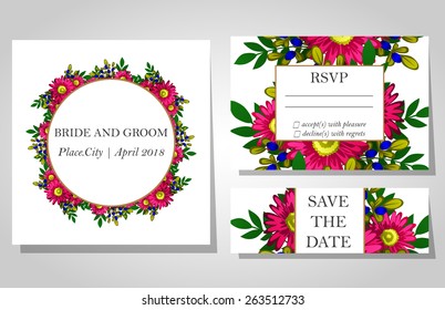 Wedding invitation cards with floral elements