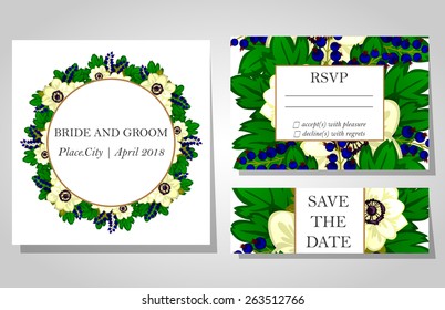 Wedding invitation cards with floral elements