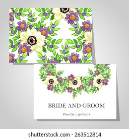 Wedding invitation cards with floral elements