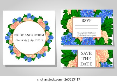 Wedding invitation cards with floral elements