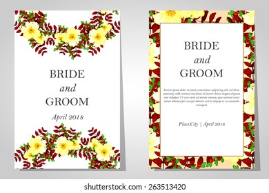 Wedding invitation cards with floral elements