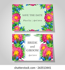 Wedding invitation cards with floral elements