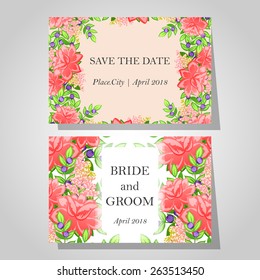 Wedding invitation cards with floral elements