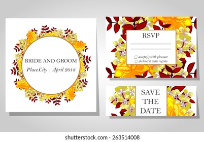 Wedding invitation cards with floral elements
