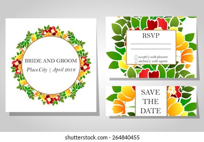 Wedding invitation cards with floral elements
