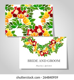 Wedding invitation cards with floral elements