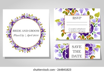 Wedding invitation cards with floral elements