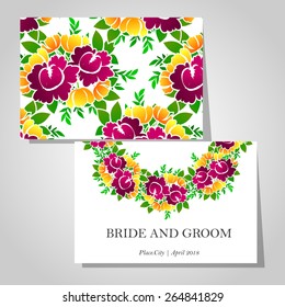 Wedding invitation cards with floral elements