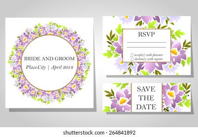 Wedding invitation cards with floral elements