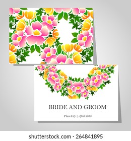 Wedding invitation cards with floral elements