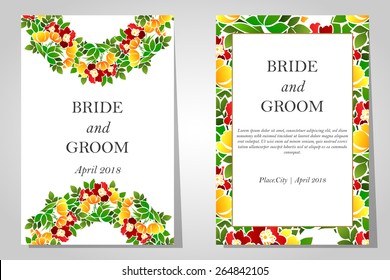 Wedding invitation cards with floral elements