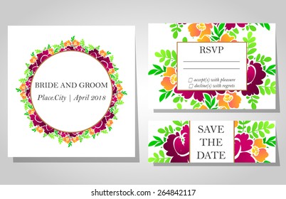 Wedding invitation cards with floral elements