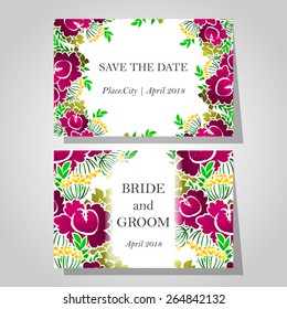 Wedding invitation cards with floral elements