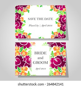 Wedding invitation cards with floral elements